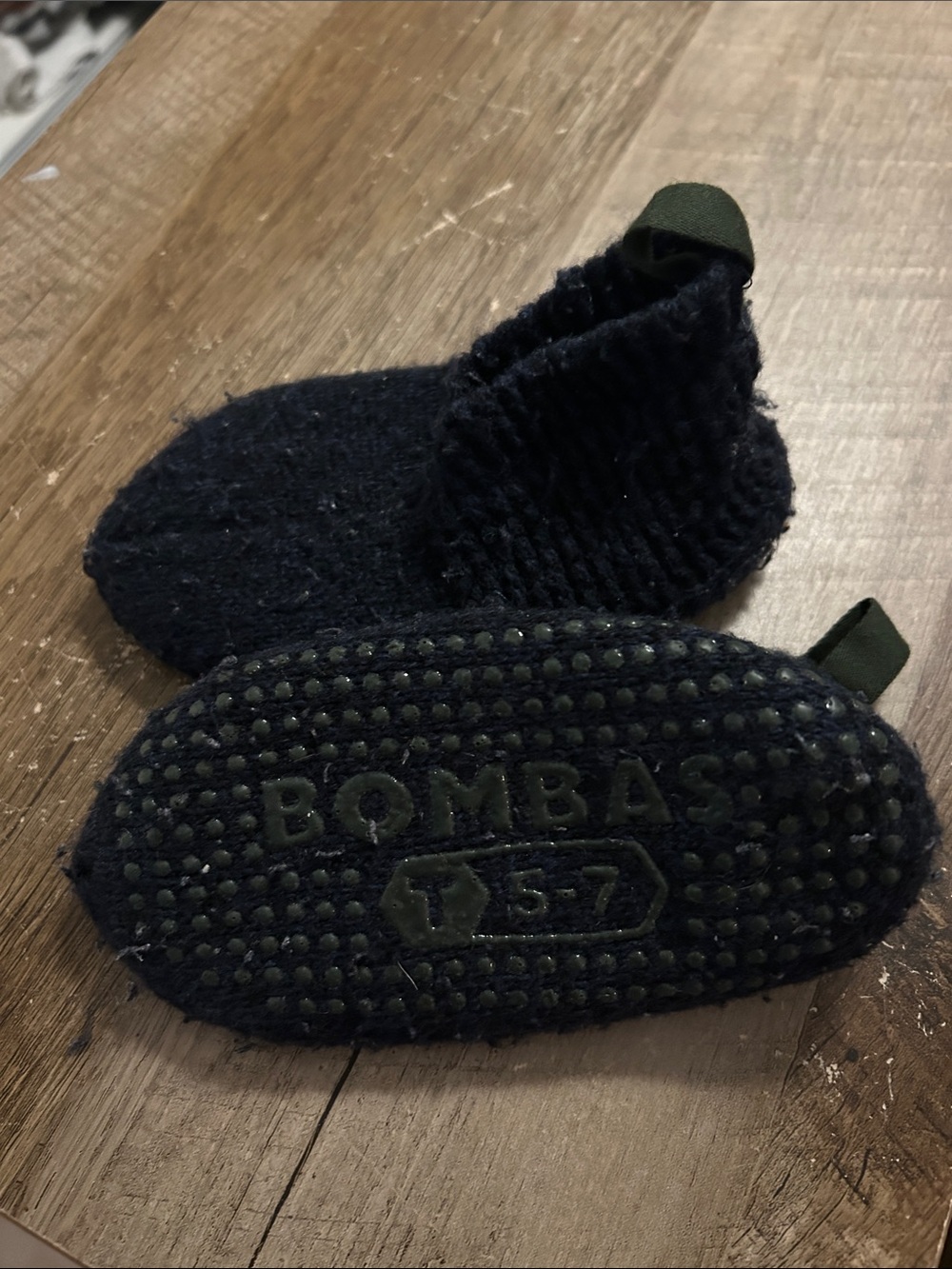 Bombas Kids Wool Bootie Socks in Navy with Olive Tabs. Perfect for preschool